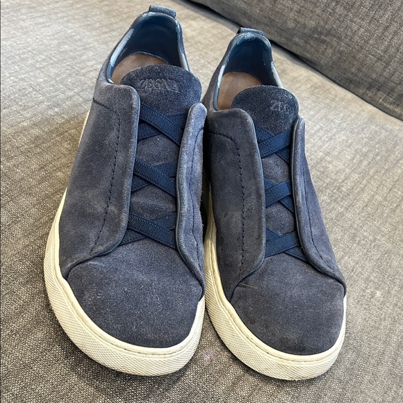 Zegna Triple Stitch Blue Suede Men\'s Shoes / sneakers